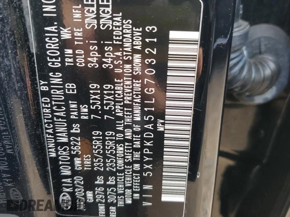 2020 Kia Sorento SX z VIN 5XYPKDA51LG703213, wystawiony jako Copart lot #70505674 z przebiegiem 48 270 mil mil oraz Szkoda całkowita • Salvage title. Historia ofert i sprzedaży dostępna na DreamBid. Obrazek 13.