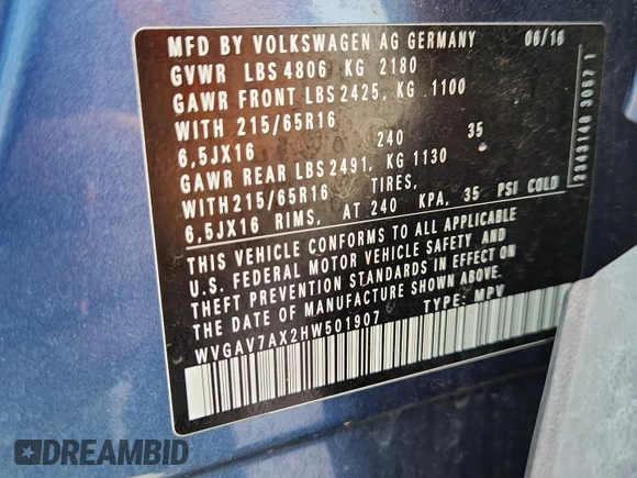 2017 Volkswagen Tiguan S with VIN WVGAV7AX2HW501907, listed as a Copart auction lot 64880705 with 82,592 mi miles and Clean title. Bid and sale history available at DreamBid. Image 13.