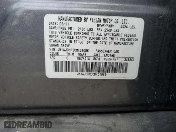 2012 Infiniti EX Journey с VIN JN1AJ0HR3CM451086, выставлен на аукционе Copart как лот 45428645 с пробегом 170 555 миль миль и Списание • Salvage title. История ставок и продаж доступна на DreamBid. Изображение 14.