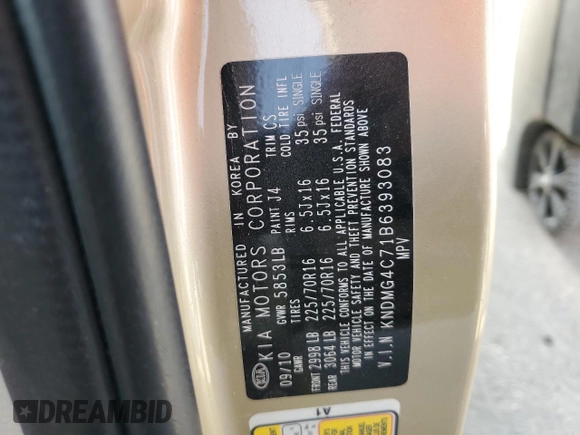 2011 Kia Sedona LX with VIN KNDMG4C71B6393083, listed as a Copart auction lot 63269004 with 136,601 mi miles and Salvage Title. Bid and sale history available at carsss.com. Image 13.