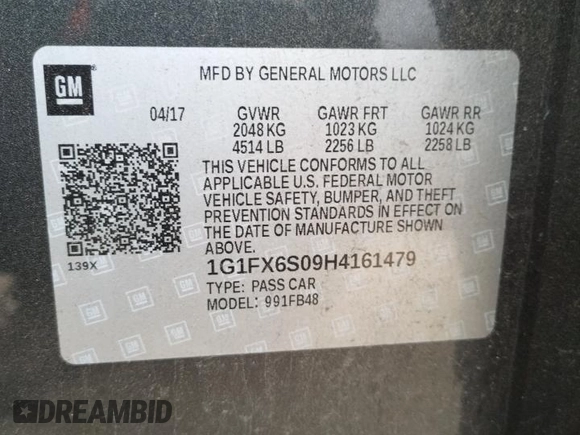 2017 Chevrolet Bolt EV Premier with VIN 1G1FX6S09H4161479, listed as a Copart auction lot 41358163 with 31,628 mi miles. Bid and sale history available at carsss.com. Image 12.