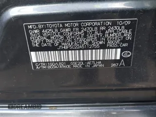 2010 Lexus IS with VIN JTHBF5C22A5112755, listed as a IAAI auction lot 41353230 with 262,814 mi miles and . Bid and sale history available at carsss.com. Image 9.