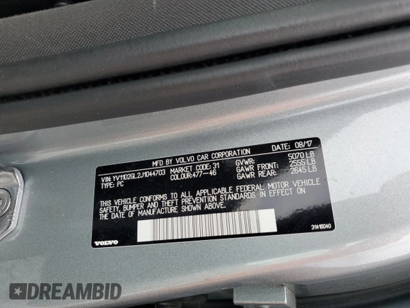 2018 Volvo V90 Inscription z VIN YV1102GL2J1044703, wystawiony jako Copart lot #74672994 z przebiegiem 94 469 mil mil oraz Szkoda całkowita • Salvage title. Historia ofert i sprzedaży dostępna na DreamBid. Obrazek 12.