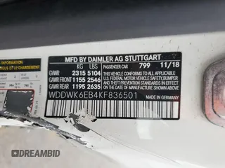 2019 Mercedes-Benz C 43 AMG with VIN WDDWK6EB4KF836501, listed as a Copart auction lot 49999575 with Not provided miles and Salvage title. Bid and sale history available at DreamBid. Image 12.