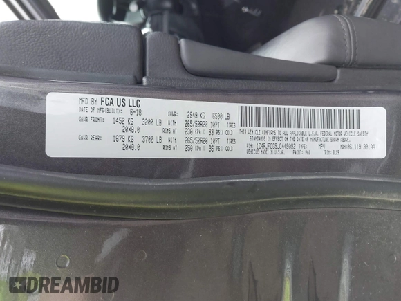 2018 Jeep Grand Cherokee High Altitude with VIN 1C4RJFCG5JC449092, listed as a IAAI auction lot 41723024 with 104,545 mi miles. Bid and sale history available at carsss.com. Image 9.
