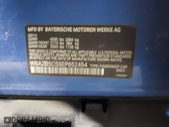 2014 BMW 3 Series 328i xDrive with VIN WBA3B5C5XEP652454, listed as a IAAI auction lot 41949889 with 176,011 mi miles. Bid and sale history available at carsss.com. Image 9.