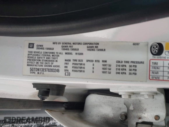 2007 Hummer H3 SUV with VIN 5GTDN13E978203246, listed as a IAAI auction lot 41389840 with 160,983 mi miles and . Bid and sale history available at DreamBid. Image 9.