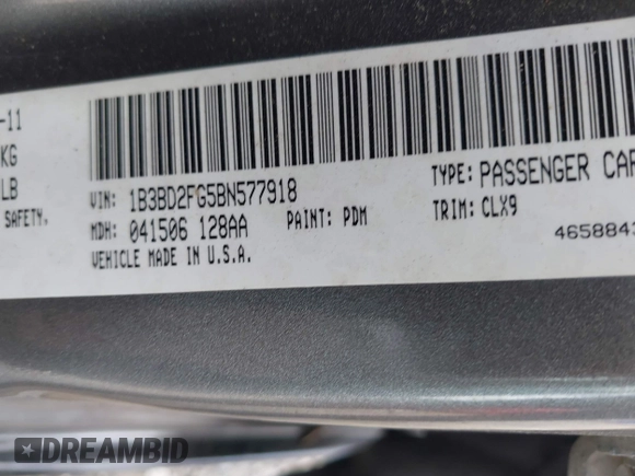 2011 Dodge Avenger Lux with VIN 1B3BD2FG5BN577918, listed as a IAAI auction lot 42094755 with 144,395 mi miles and . Bid and sale history available at DreamBid. Image 9.
