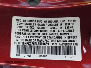 2020 Honda Civic LX с VIN 19XFC2F62LE001669, выставлен на аукционе IAAI как лот 41935062 с пробегом 68 285 миль миль и . История ставок и продаж доступна на DreamBid. Изображение 9.