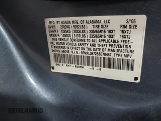 2006 Honda Odyssey EX-L with VIN 5FNRL38726B078467, listed as a IAAI auction lot 41874268 with 178,580 mi miles and . Bid and sale history available at DreamBid. Image 9.
