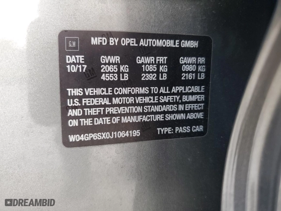2018 Buick Regal Sportback Essence with VIN W04GP6SX0J1064195, listed as a Copart auction lot 44056635 with NaN miles and Salvage Title. Bid and sale history available at carsss.com. Image 14.