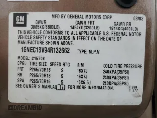2004 Chevrolet Tahoe LS with VIN 1GNEC13V94R132662, listed as a Copart auction lot 72216484 with 297,303 mi miles and Salvage Title. Bid and sale history available at carsss.com. Image 13.