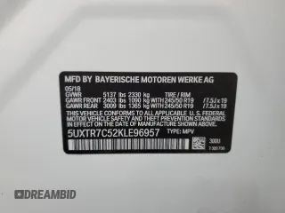 2019 BMW X3 sDrive30i z VIN 5UXTR7C52KLE96957, wystawiony jako Copart lot #54791915 z przebiegiem 114 833 mil mil oraz Szkoda całkowita • Salvage title. Historia ofert i sprzedaży dostępna na DreamBid. Obrazek 14.