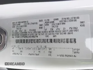 2020 Ford Escape Titanium Hybrid with VIN 1FMCU9DZ0LUC56274, listed as a IAAI auction lot 41256530 with 43,502 mi miles and . Bid and sale history available at DreamBid. Image 9.