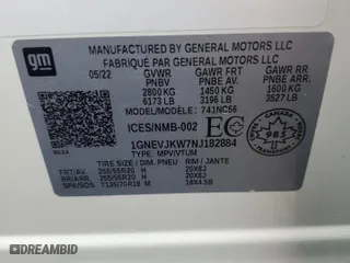 2022 Chevrolet Traverse RS with VIN 1GNEVJKW7NJ182884, listed as a Copart auction lot 65578644 with 0 mi miles and Salvage Title. Bid and sale history available at carsss.com. Image 13.