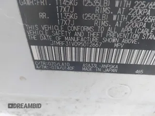 2009 Toyota RAV4 Ltd with VIN JTMBF31V095012667, listed as a IAAI auction lot 41977270 with 175,878 mi miles. Bid and sale history available at carsss.com. Image 9.