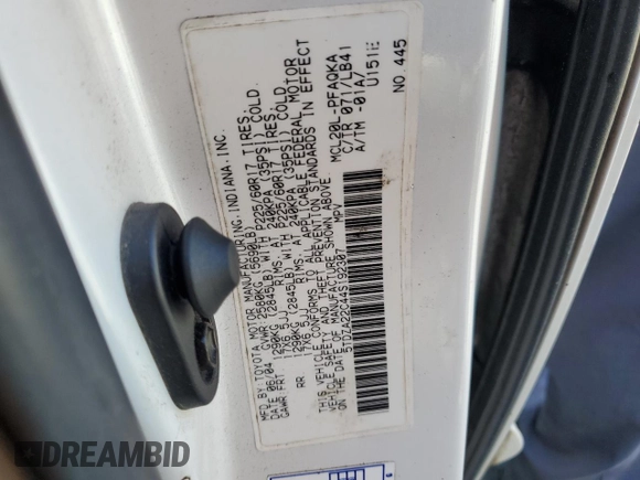 2004 Toyota Sienna XLE with VIN 5TDZA22C44S192307, listed as a Copart auction lot 56350235 with 240,288 mi miles and Clean Title. Bid and sale history available at DreamBid. Image 13.
