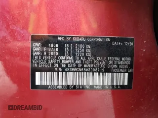 2021 Subaru Legacy Limited XT z VIN 4S3BWGN68M3008719, wystawiony jako Copart lot #60918335 z przebiegiem 67 320 mil mil oraz Szkoda całkowita • Salvage title. Historia ofert i sprzedaży dostępna na DreamBid. Obrazek 13.