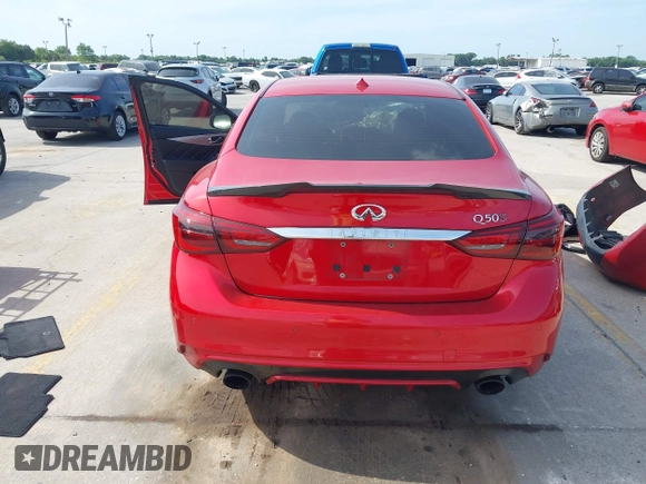 2018 Infiniti Q50 Red Sport 400 with VIN JN1FV7AP2JM460824, listed as a IAAI auction lot 42077854 with 91,062 mi miles and . Bid and sale history available at DreamBid. Image 16.