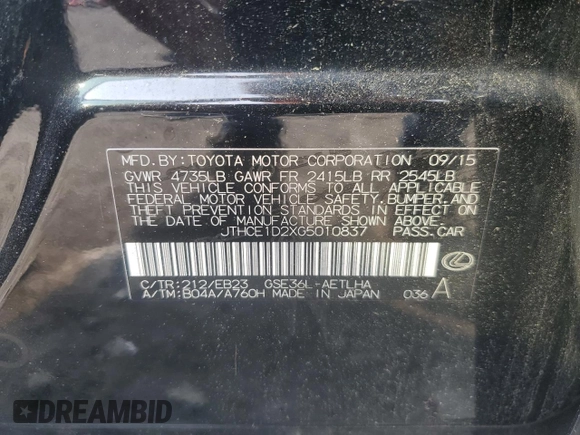 2016 Lexus IS 350 with VIN JTHCE1D2XG5010837, listed as a Copart auction lot 58997715 with 89,345 mi miles and Salvage title. Bid and sale history available at DreamBid. Image 12.