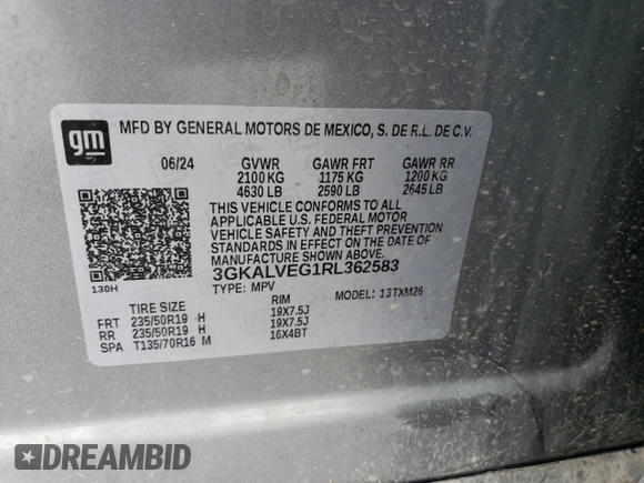 2024 GMC Terrain SLT с VIN 3GKALVEG1RL362583, выставлен на аукционе Copart как лот 55994745 с пробегом 27 120 миль миль и Списание • Salvage title. История ставок и продаж доступна на DreamBid. Изображение 13.