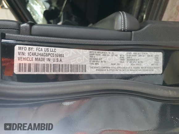 2023 Jeep Grand Cherokee Altitude with VIN 1C4RJHAG6PC516984, listed as a Copart auction lot 55919125 with 26,162 mi miles and Salvage title. Bid and sale history available at DreamBid. Image 14.