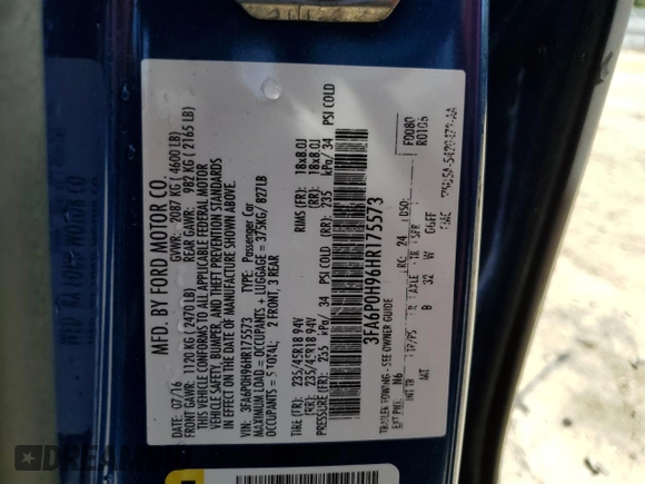 2017 Ford Fusion SE with VIN 3FA6P0H96HR175573, listed as a Copart auction lot 52713555 with 127,108 mi miles and Salvage Title. Bid and sale history available at carsss.com. Image 13.