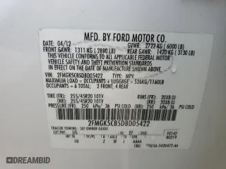 2013 Ford Flex SEL with VIN 2FMGK5C85DBD05422, listed as a Copart auction lot 87801505 with 210,765 mi miles and Non Repairable. Bid and sale history available at carsss.com. Image 15.