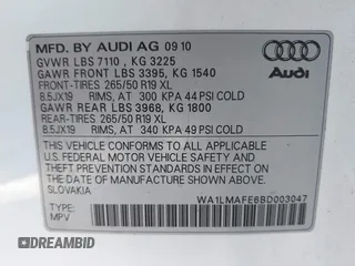 2011 Audi Q7 Premium Plus with VIN WA1LMAFE6BD003047, listed as a IAAI auction lot 42641335 with 213,023 mi miles and . Bid and sale history available at DreamBid. Image 9.