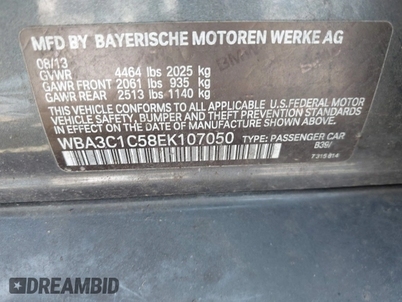 2014 BMW 3 Series 328i z VIN WBA3C1C58EK107050, wystawiony jako IAAI lot #42141433 z przebiegiem Nie podano mil oraz . Historia ofert i sprzedaży dostępna na DreamBid. Obrazek 9.