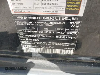 2007 Mercedes-Benz M 350 z VIN 4JGBB86E47A244707, wystawiony jako IAAI lot #42251291 z przebiegiem 185 351 mil mil oraz . Historia ofert i sprzedaży dostępna na DreamBid. Obrazek 9.