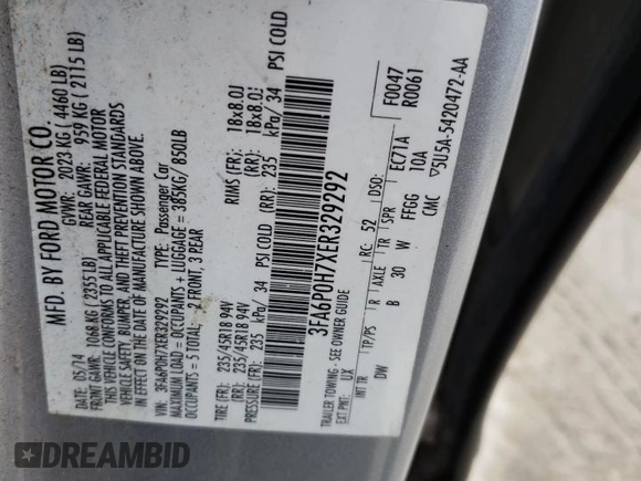 2014 Ford Fusion SE with VIN 3FA6P0H7XER329292, listed as a Copart auction lot 79131774 with 180,854 mi miles and Salvage Title. Bid and sale history available at carsss.com. Image 12.