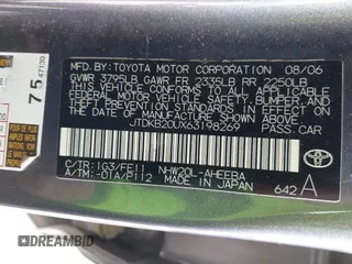 2006 Toyota Prius with VIN JTDKB20UX63198269, listed as a IAAI auction lot 42035926 with Not Provided miles. Bid and sale history available at carsss.com. Image 9.