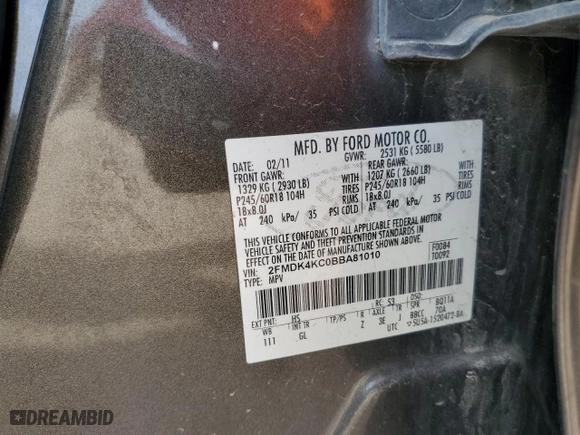 2011 Ford Edge Limited with VIN 2FMDK4KC0BBA81010, listed as a Copart auction lot 50834555 with 138,618 mi miles and Salvage Title. Bid and sale history available at carsss.com. Image 13.