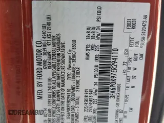2014 Ford Fusion Titanium с VIN 3FA6P0K97ER294110, выставлен на аукционе Copart как лот 54403875 с пробегом 116 018 миль миль и Списание • Salvage title. История ставок и продаж доступна на DreamBid. Изображение 12.