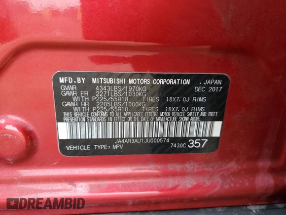 2018 Mitsubishi Outlander Sport ES 2.0 with VIN JA4AR3AU1JU000574, listed as a Copart auction lot 43982095 with 130,804 mi miles and Clean Title. Bid and sale history available at carsss.com. Image 13.