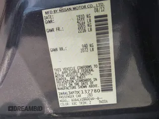 2013 Nissan Altima SL with VIN 1N4AL3AP7DC137780, listed as a IAAI auction lot 42482054 with 123,835 mi miles and . Bid and sale history available at DreamBid. Image 9.
