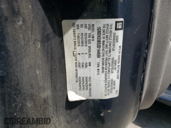 2002 Chevrolet Venture Plus 1SB с VIN 1GNDX03E62D144899, выставлен на аукционе Copart как лот 59550085 с пробегом 165 041 миль миль и Чистый • Clean title. История ставок и продаж доступна на DreamBid. Изображение 13.