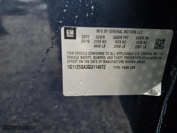 2016 Chevrolet Impala LS with VIN 1G11Z5SA3GU114972, listed as a Copart auction lot 44808895 with 165,687 mi miles and Salvage Title. Bid and sale history available at carsss.com. Image 14.