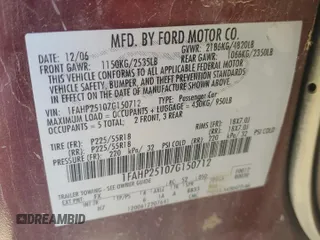 2007 Ford Five Hundred Limited with VIN 1FAHP25107G150712, listed as a Copart auction lot 82092544 with 202,034 mi miles and Salvage Title. Bid and sale history available at carsss.com. Image 12.