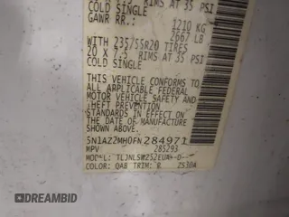2015 Nissan Murano Platinum with VIN 5N1AZ2MH0FN284971, listed as a IAAI auction lot 41825061 with 108,391 mi miles and . Bid and sale history available at DreamBid. Image 9.