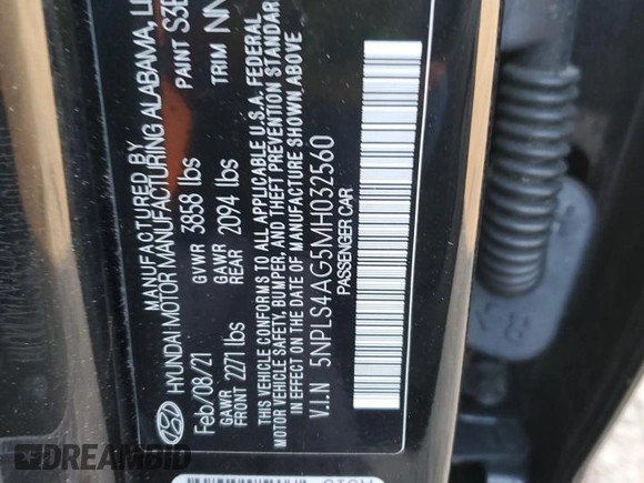 2021 Hyundai Elantra SEL with VIN 5NPLS4AG5MH032560, listed as a Copart auction lot 42574105 with 44,075 mi miles and Salvage Title. Bid and sale history available at carsss.com. Image 12.