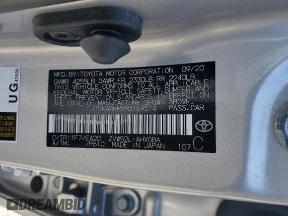 2021 Toyota Prius LE z VIN JTDKAMFPXM3169514, wystawiony jako Copart lot #63255095 z przebiegiem 49 546 mil mil oraz Szkoda całkowita • Salvage title. Historia ofert i sprzedaży dostępna na DreamBid. Obrazek 12.