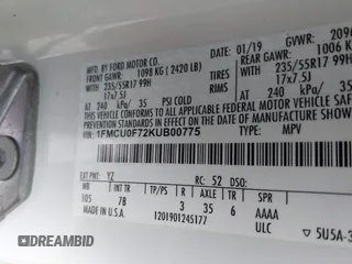 2019 Ford Escape S with VIN 1FMCU0F72KUB00775, listed as a IAAI auction lot 42487803 with 69,430 mi miles and . Bid and sale history available at DreamBid. Image 9.