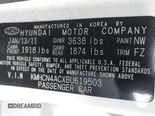 2011 Hyundai Accent GLS with VIN KMHCN4ACXBU619503, listed as a IAAI auction lot 42047496 with 131,135 mi miles. Bid and sale history available at carsss.com. Image 9.
