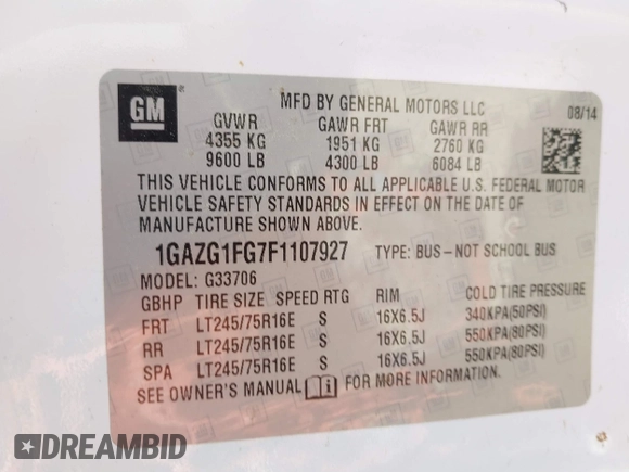 2015 Chevrolet Express Passenger LT с VIN 1GAZG1FG7F1107927, выставлен на аукционе IAAI как лот 41876551 с пробегом 185 472 миль миль и . История ставок и продаж доступна на DreamBid. Изображение 9.