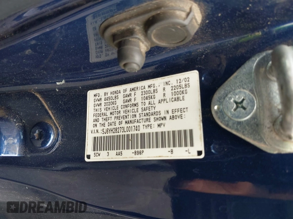 2003 Honda Element DX z VIN 5J6YH28273L001740, wystawiony jako IAAI lot #42084177 z przebiegiem 212 509 mil mil oraz . Historia ofert i sprzedaży dostępna na DreamBid. Obrazek 9.