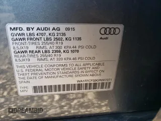 2016 Audi Q3 Prestige with VIN WA1FFCFS9GR007371, listed as a Copart auction lot 81291073 with 60,445 mi miles and . Bid and sale history available at DreamBid. Image 13.