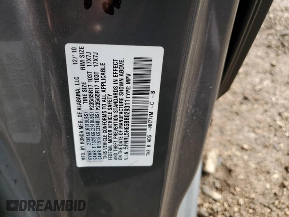 2011 Honda Odyssey EX-L with VIN 5FNRL5H65BB029311, listed as a Copart auction lot 81916724 with 184,034 mi miles and Salvage Title. Bid and sale history available at DreamBid. Image 12.