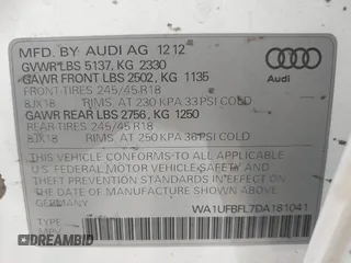 2013 Audi allroad A6 V8 with VIN WA1UFBFL7DA181041, listed as a IAAI auction lot 41638491 with 122,188 mi miles and . Bid and sale history available at DreamBid. Image 9.